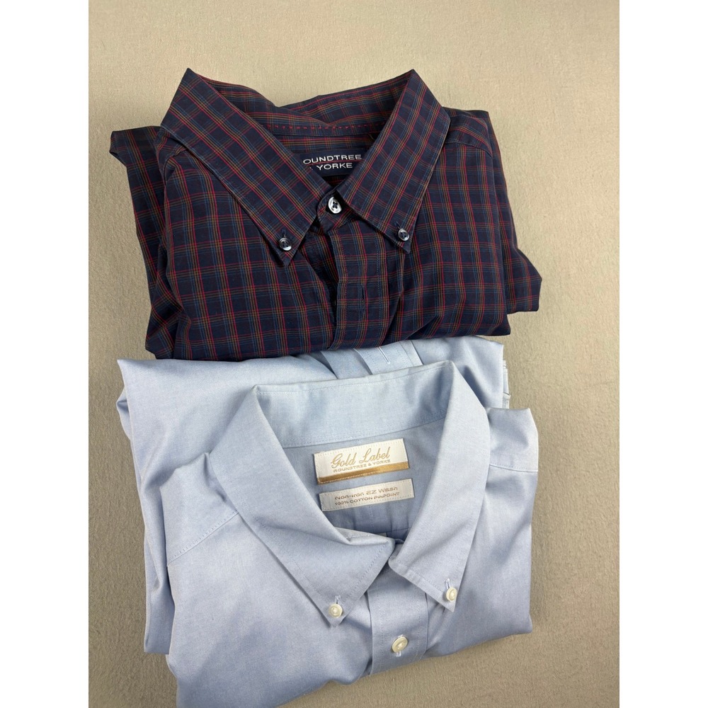 Lot of 2 Roundtree & Yorke Mens Button Down Shirts Blue Gold Label Plaid XL